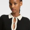Knitted tube dress with logo keyhole placket