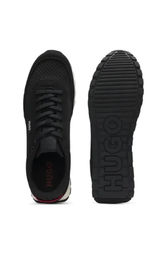 Knitted-upper sneakers with logo flag