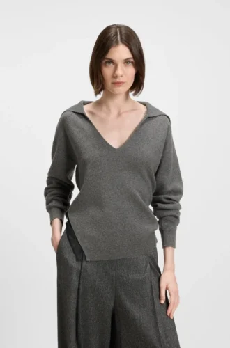 Lace-insert sweater in wool and cashmere