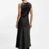 Lace-trim dress in seersucker satin