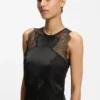 Lace-trim dress in seersucker satin