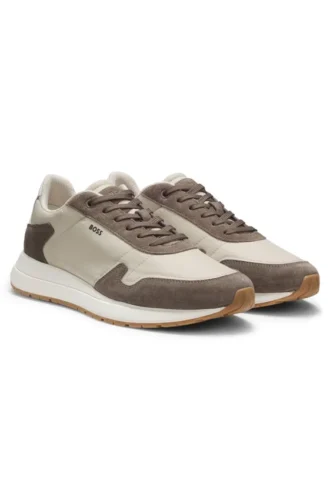 Lace-up sneakers in lightweight fabric with suede trims