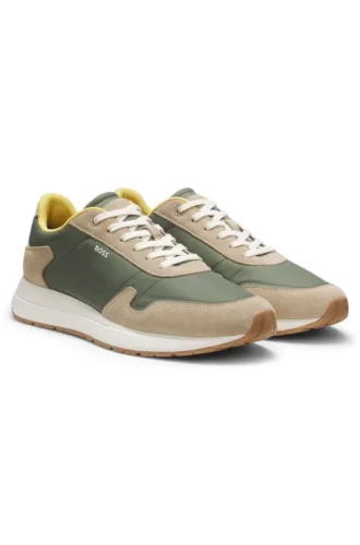 Lace-up sneakers in lightweight fabric with suede trims