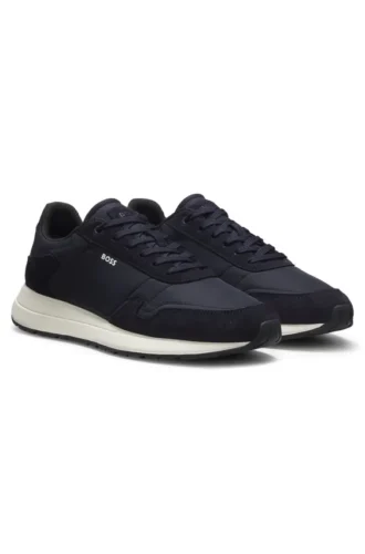 Lace-up sneakers in lightweight fabric with suede trims