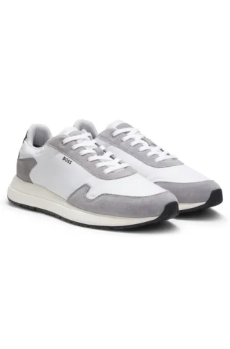 Lace-up sneakers in lightweight fabric with suede trims