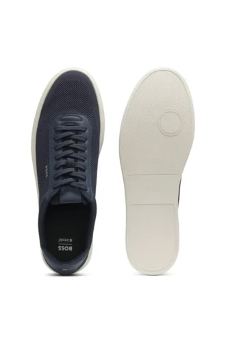 Lace-up trainers with knitted uppers and leather trims