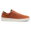 Lace-up trainers with knitted uppers and leather trims