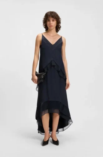Layered satin dress with silk inserts