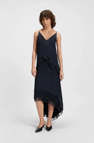 Layered satin dress with silk inserts