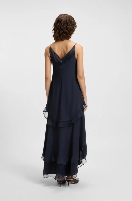 Layered satin dress with silk inserts Layered satin dress with silk inserts