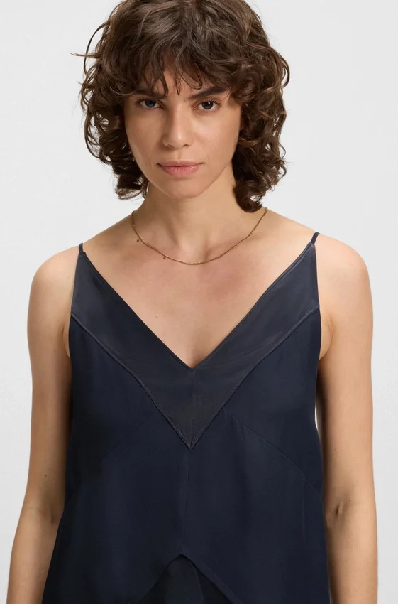 Layered satin dress with silk inserts Layered satin dress with silk inserts