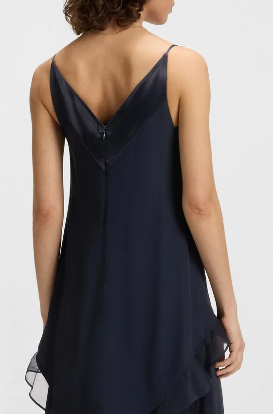 Layered satin dress with silk inserts Layered satin dress with silk inserts
