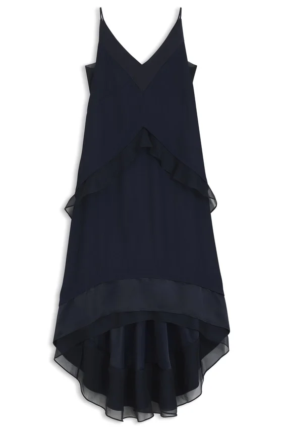 Layered satin dress with silk inserts Layered satin dress with silk inserts