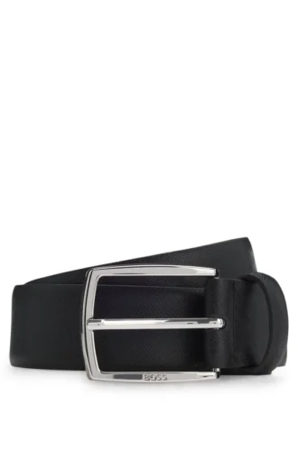 Leather belt with embossed structure