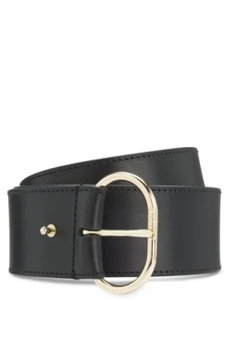 Leather belt with gold-tone buckle