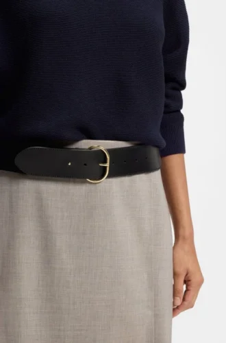 Leather belt with gold-tone buckle