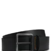 Leather belt with logo buckle