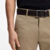 Leather belt with logo buckle