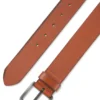 Leather belt with logo buckle