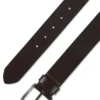 Leather belt with logo buckle