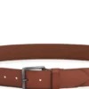 Leather belt with logo buckle