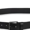 Leather belt with logo buckle