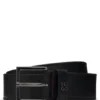 Leather belt with stacked-logo keeper trim
