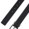 Leather belt with stacked-logo keeper trim