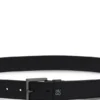 Leather belt with stacked-logo keeper trim