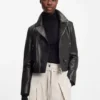 Leather biker jacket in a regular fit
