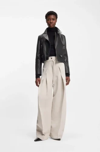 Leather biker jacket in a regular fit