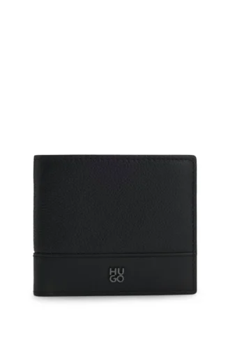 Leather billfold wallet with stacked-logo trim