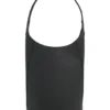 Leather bucket bag with metallic logo lettering