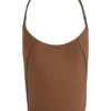 Leather bucket bag with metallic logo lettering