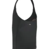 Leather bucket bag with metallic logo lettering