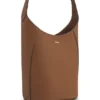 Leather bucket bag with metallic logo lettering