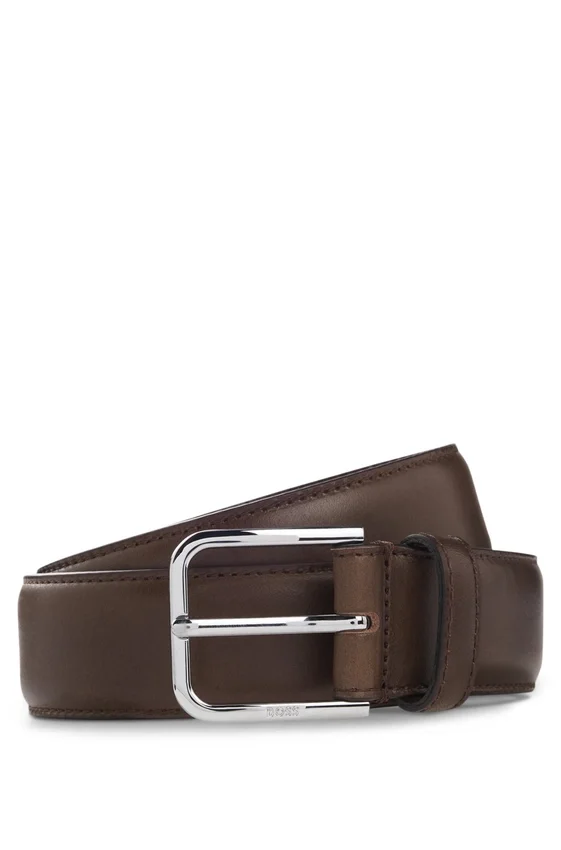 Leather business belt with polished silver buckle Leather business belt with polished silver buckle