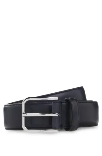 Leather business belt with polished silver buckle