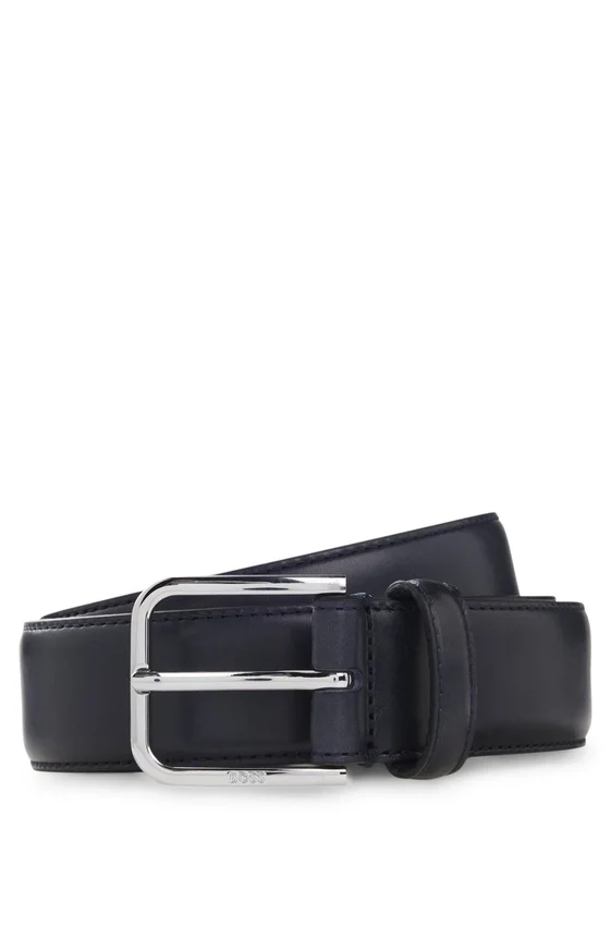 Leather business belt with polished silver buckle Leather business belt with polished silver buckle