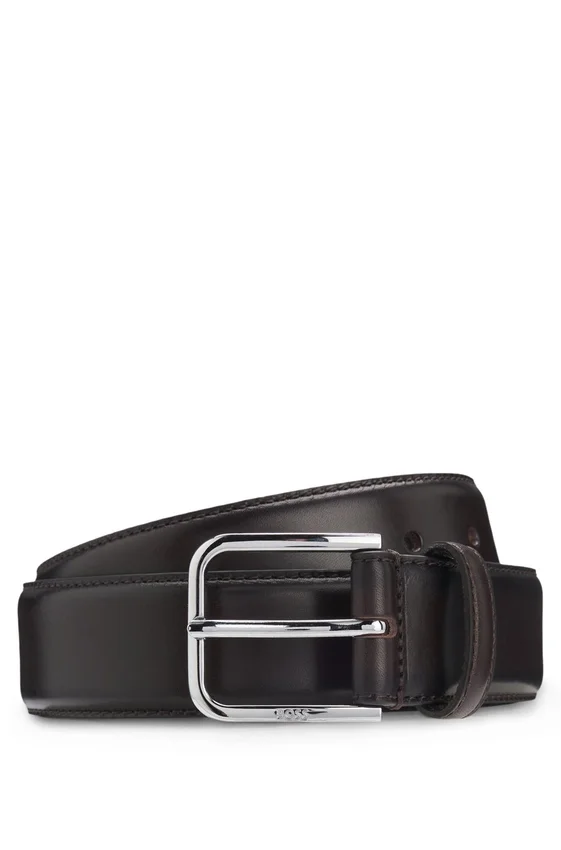 Leather business belt with polished silver buckle Leather business belt with polished silver buckle