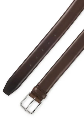 Leather business belt with polished silver buckle