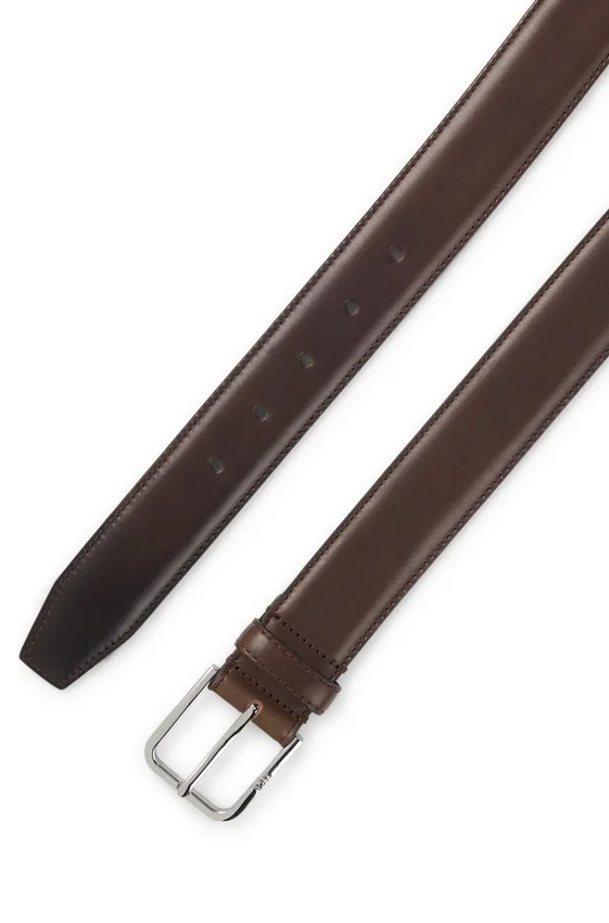 Leather business belt with polished silver buckle Leather business belt with polished silver buckle
