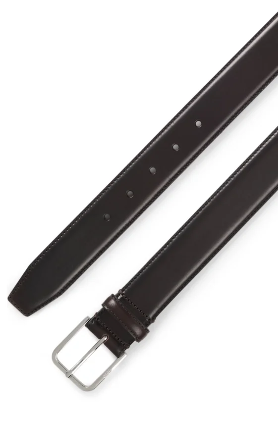 Leather business belt with polished silver buckle Leather business belt with polished silver buckle