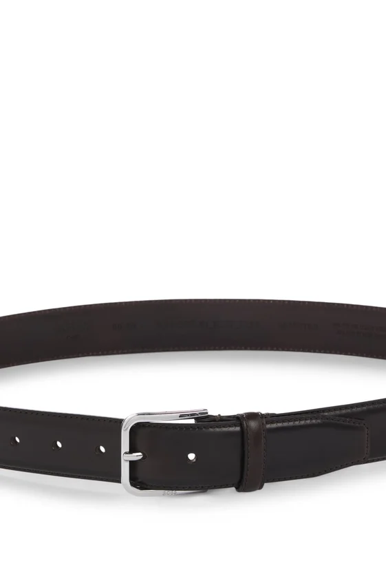 Leather business belt with polished silver buckle Leather business belt with polished silver buckle
