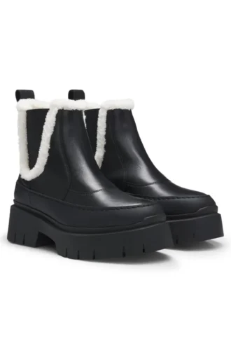 Leather Chelsea boots with faux-fur trim