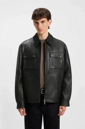 Leather field jacket in a regular fit