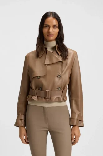 Leather jacket with trench styling