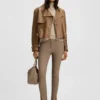Leather jacket with trench styling