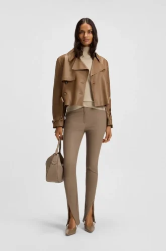 Leather jacket with trench styling