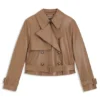 Leather jacket with trench styling